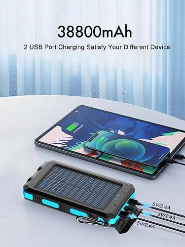 Solar Charger, 38800mAh Solar Power Bank, Waterproof External Backup Battery Power Pack with USB C Input/Output/LED Flashlights Compatible with iPhone, Samsung, iPad, Suitable for Outdoor, Camping thumbnail 2