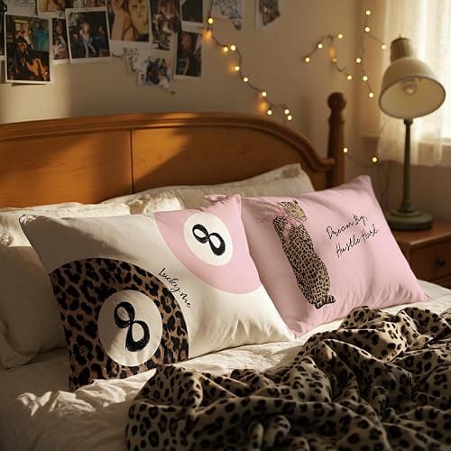 DOFQZ Preppy Pink Leopard Print and 8 Ball Decor Pillow Covers Case 12x20 Set of 2,Funky Coquette Cheetah Y2K Lucky 8 Ball Aesthetic Pillow Covers for Teen Girls Room Dorm Apartment Decor - 01 Color thumbnail 4