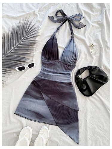 Women's Y2K Halter Mini Dress Tie Dye Deep V Neck Bodycon Boho Summer Going Out Dresses thumbnail 2