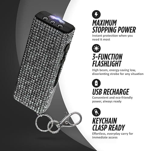 Guard Dog Security Mini Stun Gun Keychain Bling It On, Powerful Stun Gun for Women Self Defense with LED Flashlight, USB Rechargeable, Rhinestone and Compact Design thumbnail 2