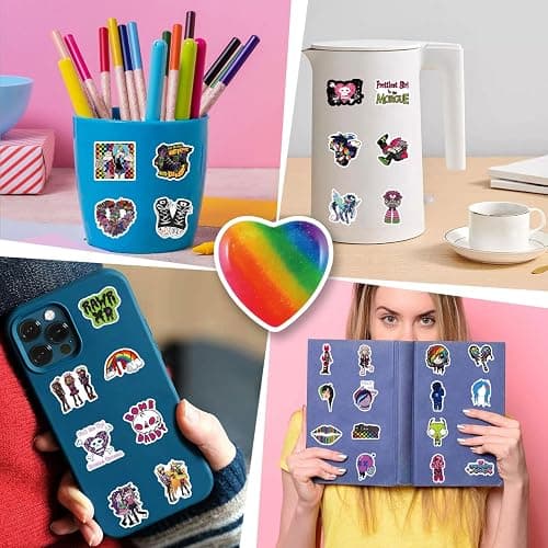 65pcs Scene Stickers Pack, Aesthetic Vinyl Waterproof Cute Cartoon Stickers Bulk for Scrapbook Laptop Luggage Water Bottle Tooth Shaped Graphics Decals for Teens Kids for DIY Decor thumbnail 6