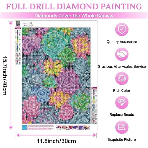 Ausanrl Succulents Diamond Painting Kits for Adults Beginners-Succulents Plant Diamond Art Kits for Adults,Flower Gem Art Kits for Adults for Gift Home Wall Decor Gifts 12x16inch thumbnail 5