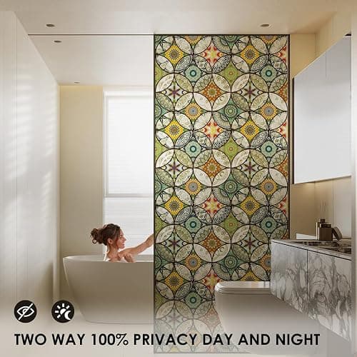 DKTIE Static Cling Decorative Window Film with Installation Tools Non Adhesive Privacy Film, Stained Glass Window Film for Bathroom Shower Door Heat Cotrol Anti UV, 17.7 x 78.7 Inch thumbnail 3