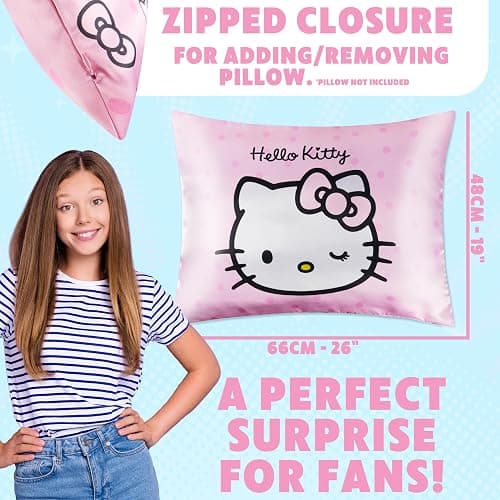 Hello Kitty Satin Pillowcase for Hair Skin Benefits, 19”x26” Soft and Cooling Pillowcase with Zipper, Gifts for Women Girls Teens Wife Girlfriend thumbnail 3