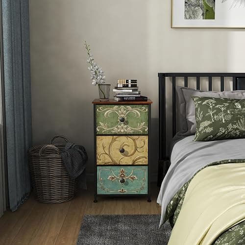 Tohomeor Small Dresser for Bedroom with Retro Flower Narrow Drawers Slim Chest of Drawers Skinny Nightstand Sofa End Table for Living Room Entryway Closet Storage (Multi, 3 Drawers) thumbnail 8