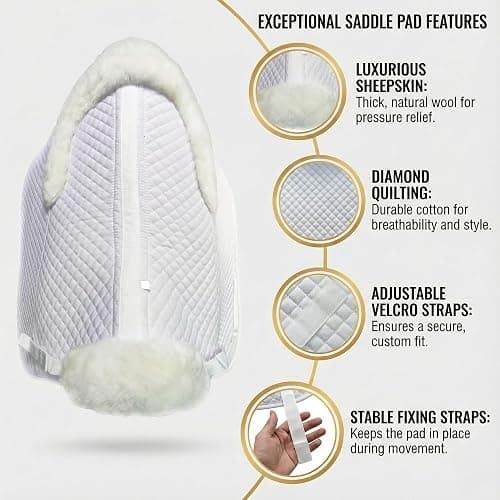 Woolous Dressage Saddle Pad, English Saddle Pad with Sheepskin Trim, Lambskin Wool Fleece Lining, Square Saddle Pad for Equestrian Riding, Comfortable & Shock Absorbing thumbnail 3