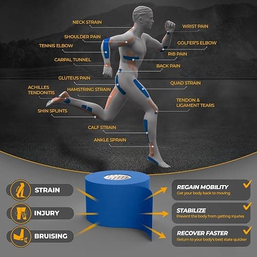 Kinesiology Tape-Incredible Support for Athletic Sports and Recovery+Free Taping Guide-Uncut 2 inch 16.4 feet Roll (Navy Blue + Free Taping Guide, Pack of 1) thumbnail 3