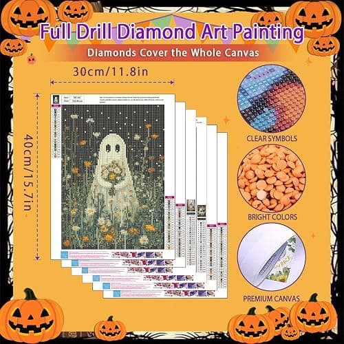 6 Pack Halloween Diamond Painting Kits for Adults, Diamond Art Kits Ghost | Round 5D Halloween Gem Art Kit for Adult DIY Crafts Kit Gift Home Wall Decor Gifts (16x12 inch) thumbnail 4