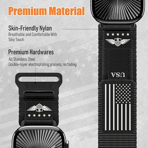 Rugged Nylon for Apple Watch Ultra 2/ Ultra 3 Band Series 11/10/9/8/7/6/5/4/3/SE iWatch Bands Men,Soft Woven Stars-Stripes Flag Wristbands Strap for Apple Watch Ultra 3/2/1 49mm 46mm 45mm 44mm 42mm thumbnail 4