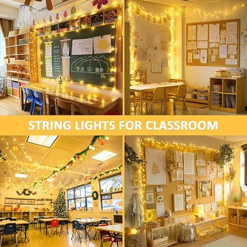 JMEXSUSS 33ft 100 LED Warm White Christmas String Lights for Room Decor | Battery Operated Christmas Lights with 8 Modes Remote, Twinkle Fairy Mini Lights for Bedroom Home Wall House Decor thumbnail 5