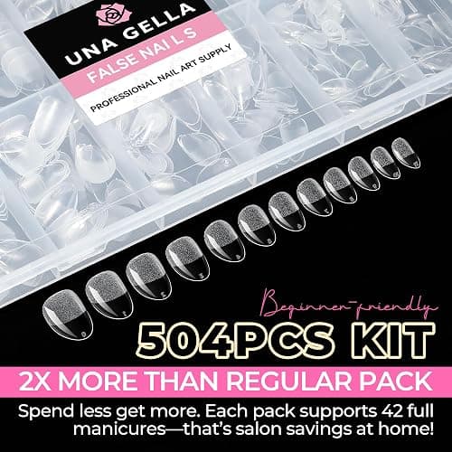 UNA GELLA Extra Short Almond Nail Tips Full Cover 504PCS Gel Nail Tips Short Almond Shaped Nails Tips Soft Gelly Gel Clear Fake Nails Tip for Acrylic Nail Tip Soak Off Home DIY Salon Nails 12 Sizes thumbnail 5