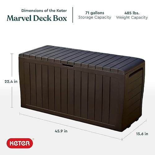 Keter Marvel Plus 71 Gallon Resin Outdoor Storage Box for Patio Furniture Cushions, Throw Pillows, Garden Tools and Pool Floats, Brown thumbnail 3