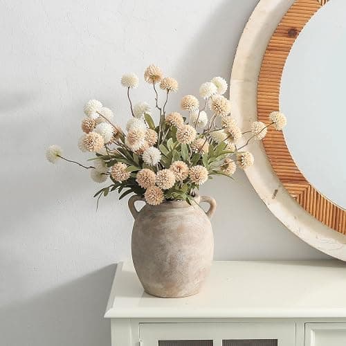 Dobbyby Ceramic Flower Vase 7.6 inch Farmhouse Rustic Vase Decorative Pottery Terracotta Vases for Home Decor Table Mantle Fireplace Living Room Bathroom Wedding Centerpiece (Whitewashed) thumbnail 5