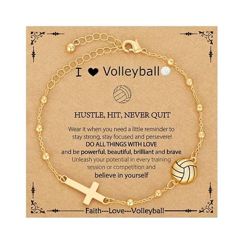 VULETO Softball/Volleyball/Soccer/Basketball Football Bracelet for Girls Women, 14K Gold Plated Cross Link Chain Sport Accessories Birthday Christmas Christian Jewelry Gifts for Teens Team Coach Players - Image 1
