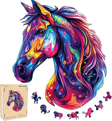 Reouinty Wooden Puzzles for Adults 500 Pieces, Cool Horse Wood Jigsaw Puzzles, Unique Shape Animal Adult Gifts, Irregular Wood Puzzles Gift for Family Game 15.8 x 18.3 in - Image 1