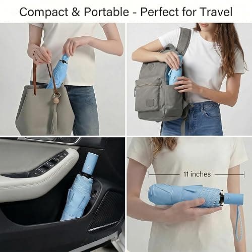 BAODINI Small UV Protection Travel Umbrella Compact for Rain and Sun UPF 50+ Windproof Portable 42 inch Umbrella for Women and Men thumbnail 4