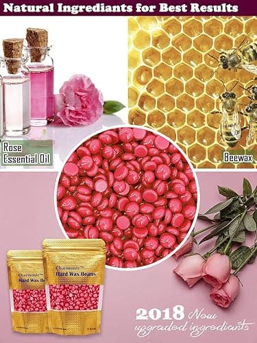 Charmonic Depilatory Wax, 17.5 Oz Hard Body Wax Beans for Women Men, Hair Removal European Beads 500g/1.1 lb (rose) thumbnail 2