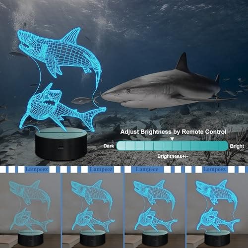 Lampeez Shark Gifts for Boys – Kids Shark Night Light 3D Optical Illusion Lamp with 16 Colors & Remote Control, Cool Shark for Boys Girls Birthday thumbnail 3