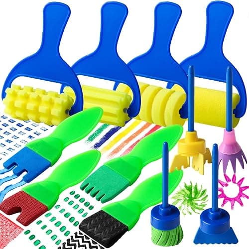 YGDZ Kids Paint Brushes, 12 Pack Washable Painting Brushes for Toddlers Kids Early Learning Toys Foam Roller Sponge Arts Crafts Gift - Image 1