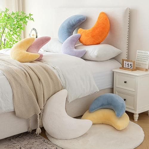 Znhinery Moon Pillow, Decorative Throw Pillows with Soft Faux Rabbit for Bed Couch, Moon Shaped Pillows Plush Floor Cushions Room Decor Pillow for Sofa Bedroom Living Room thumbnail 2