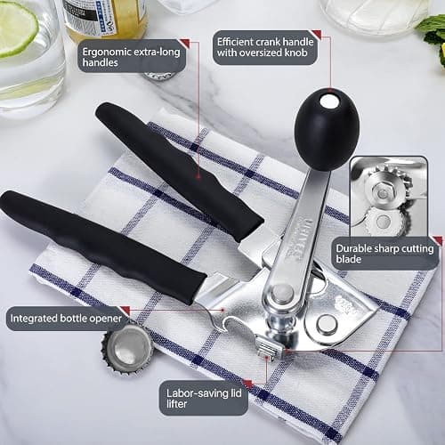 Commercial Can Opener, UHIYEE Hand Crank Can Opener Manual Heavy Duty with Comfortable Extra-long Handles, Oversized Knob, Large Handheld Can Open Easy for Big Cans, Black thumbnail 3