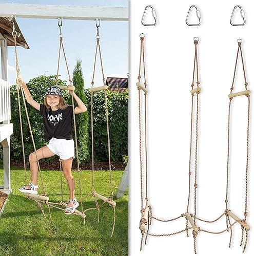 Rickety Bridge Rope Ladder - Ninja Slack line Accessories - Backyard Obstacle Course Accessories for Ninja Warrior Training - Rope Bridge Skip for Kids - Image 1