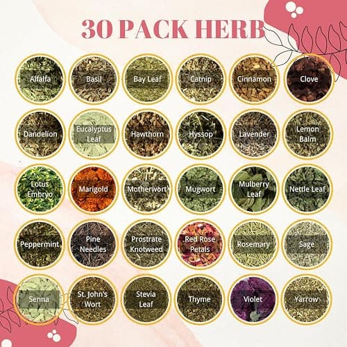 30 Pcs Herbs Premium Dried Flowers Apothecary Kit for Wiccan Supplies, Rituals & Manifestation, Beginner Witch Stuff (10g/Bag) thumbnail 3