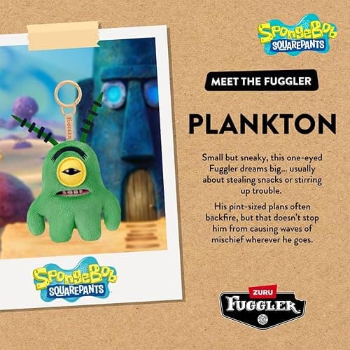 Fuggler SpongeBob 5-Inch Plush Keyring by ZURU, Funny Ugly Monster Bag Clip-on Stuffed Animal, Multiple Characters Available thumbnail 4