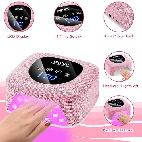Rechargeable UV LED Nail Lamp, SKYUV Cordless Nail Dryer for Gel Polish, UV Nail Lamp with 4 Timers Setting and LED Touch Screen, Professional Curing Lamp Light with 30 Beads for Salon and Home (Pink) thumbnail 6