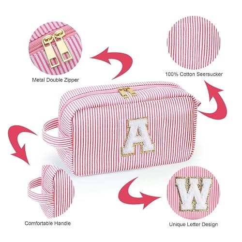 YOOLIFE Birthday Gifts for 4 5 6 7 8 9 10 11 12 13 14 Year Old Girl, Teen Girl Gifts Trendy Stuff, Initial Makeup Bag, Travel Toiletry Pouch, Pink M thumbnail 6