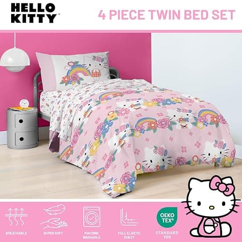 Jay Franco Hello Kitty Twin Size Comforter Set - 4 Piece Floral Bedding Includes Sheet Set, Pillow Covers & Bonus Duffle Bag - Super Soft Bedding thumbnail 5