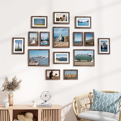 Vittanly 15 Pack Picture Frames Collage Wall Decor, Wall/Tabletop Display | Brown, Multi-Size Gallery Wall Frame Set: 3pcs 8x10, 6pcs 5x7, 6pcs 4x6. Picture Frame Set for Family thumbnail 8