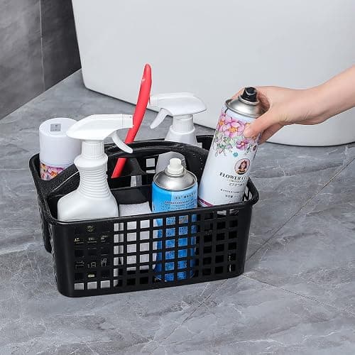JiatuA Portable Shower Caddy Basket with Compartments Cleaning Supplies Organizer with Handle Plastic Storage Divided Tool Bin for Bathroom, Bedroom, Kitchen, College Dorm, Garden, Under Sink, Black thumbnail 4