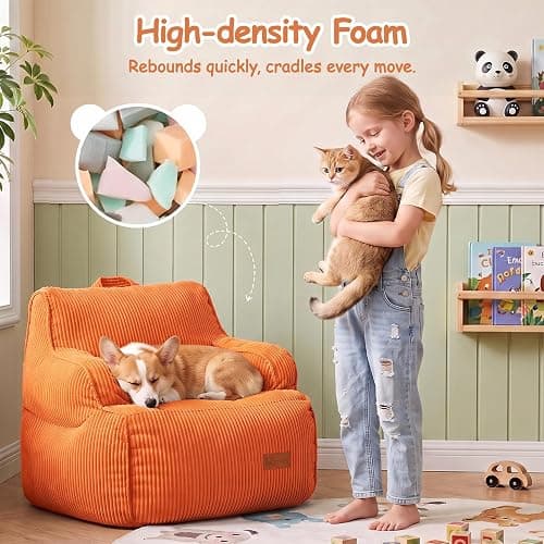 UODERS Bean Bag Chairs for Kids, Kids Bean Bag with Side Pocket-BurntOrange | Safe non-slip base, side pocket for toys, lightweight for girls & boys, breathable corduroy for all seasons, top handle thumbnail 4