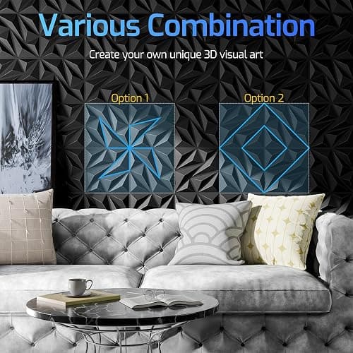 ZELMINE 16 Pack 3D Wall Panels for Interior Wall Decor, 11.8'' x 11.8'' Decorative Wall Panels, Accent Wall Panels, 3D Diamond Design Wall Decor for Living Room, Bedroom, Gaming Room, Black thumbnail 5
