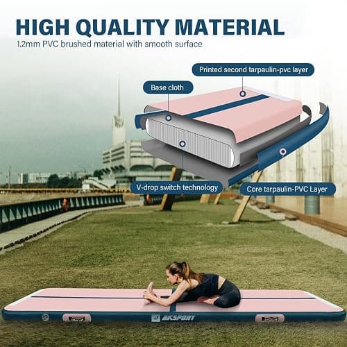 AKSPORT Gymnastics Air Mat Tumble Track Tumbling Mat Inflatable Floor Mats with Air Pump for Home Use/Tumble/Gym/Training/Cheerleading/Parkour/Beach/Park/Water thumbnail 5