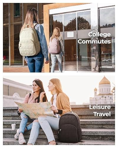 BAGSMART College Laptop Backpack, Travel Backpack for Women, Quilted Casual Daypack, Water-Resistant Bookbag for 15.6 Inch Laptop, Black - Black thumbnail 7