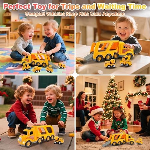 Nicmore Construction Truck Toddler Toys Car: Toys for 1 2 3 4 Year Old Boy 5 in 1 Carrier Toys for Kids Age 1-3 2-4| 18 Months 2 Year Old Boy Christmas Birthday Gifts thumbnail 8