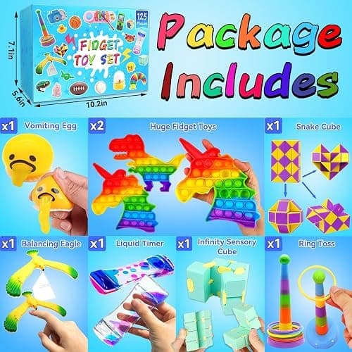 125 Pack Fidget Toys Assortment for Kids 4-8-12,Stress&Anxiety Relief Toys for Party Favors,Treasure Box Fillers,Classroom Prizes Rewards,Carnival,Pinata Stuffers thumbnail 3