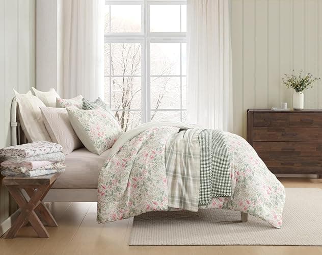 Laura Ashley - Flannel Sheets Queen Size, Anti-Pilling & Wrinkle Resistant Cotton, Touchably Soft for All-Season Comfort - Bed Sheets with Matching Pillowcases & Fitted Sheet (Jolly Cardinals Green) thumbnail 10