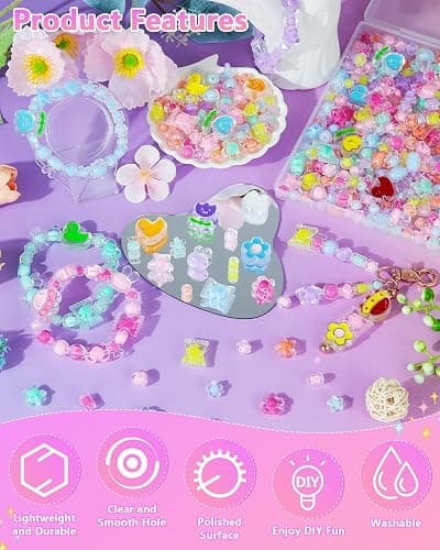 FIVEIZERO 400PCS Assorted Acrylic Beads for Jewelry & Bracelet Making | 7 Iridescent Colors, Assorted Cute Shapes, Lightweight and Durable, Smooth Surface Finish, Great for DIY Projects thumbnail 4