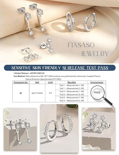 FIASASO 3 Pairs 925 Sterling Silver Hypoallergenic Earrings for Women Trendy - 14K Gold Plated Stud Hoop Cartilage Earrings Set Small Earring Stacks for Sensitive Ears Non Tarnish Dainty Silver Earring thumbnail 3