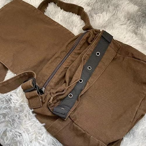 Canvas Messenger Bag for Women Vintage Crossbody Bag Star Patch Grunge Shoulder Bag thumbnail 6