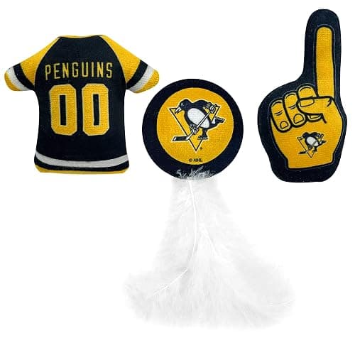 NHL PITTSBURGH PENGUINS Plush Cat Toys Set of 3 - Jersey, Hockey Puck & #1 Fan Cat Toys filled with Fresh Catnip. Team Logo thumbnail 5