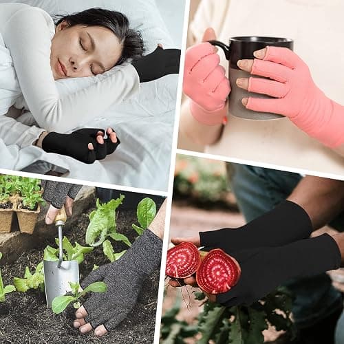 Zexhoor 2 Pairs Arthritis Compression Gloves for Women Men, Carpal Tunnel Pain Relief, Fingerless for Typing Both Hands - Medium - Black1+pink1 thumbnail 6