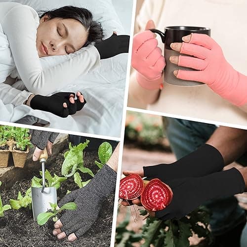 Zexhoor 2 Pairs Arthritis Compression Gloves for Women Men, Carpal Tunnel Pain Relief, Fingerless for Typing Both Hands - Medium - Black1+pink1 thumbnail 6