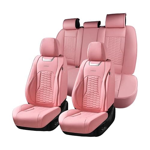 Coverado Car Seat Covers Full Set, 5 Seats Pink Seat Covers for Cars, Nappa Leather Waterproof Car Seat Covers Automotive Seat Covers Interior Accessories Universal Fit Most Cars - Image 1