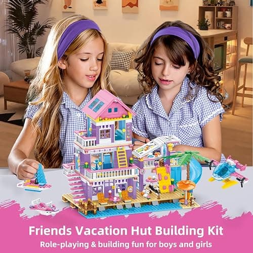WINGIFT 955 Piece Beach House Building Set,Seaside Beach Villa Building Toys Friends Vacation Hut Blocks Set,STEM BuildingToys with Helicopter,Yacht,Sailboat,Christmas Birthday Gift for Girl Age 6-12+ thumbnail 2