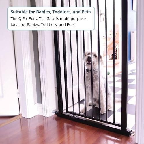 Venture Q-Fix 110 cm extra tall pressure fit pet safety gate and baby gate 73-80cm wide, 90° two way open, auto close stair gate for baby and pet - White - White Gate thumbnail 7