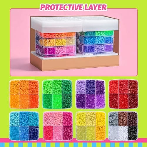 Simetufy 10000PCS Pony Beads Bulk, 48 Colors Kandi Bracelet Making Kit | 6x9mm Rainbow Hair Braiding Key Chains Kids DIY Jewelry Crafts Gifts (5.73LB, 8 Tier Stackable Organizer with 2 Handles） thumbnail 11